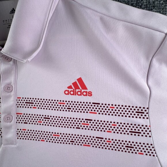 Adidas Pink Print Short Sleeve Polo Shirt Large Pullover Golf W/ Logo Stretch - Picture 7 of 15